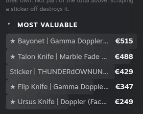 The Accessories section of the Pulse inventory column: market value, how many items carry accessories, how many have no price, and a note explaining the figure