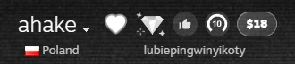 A Steam profile nickname row with badges beside it, including a rounded pill showing an inventory value of 18 dollars